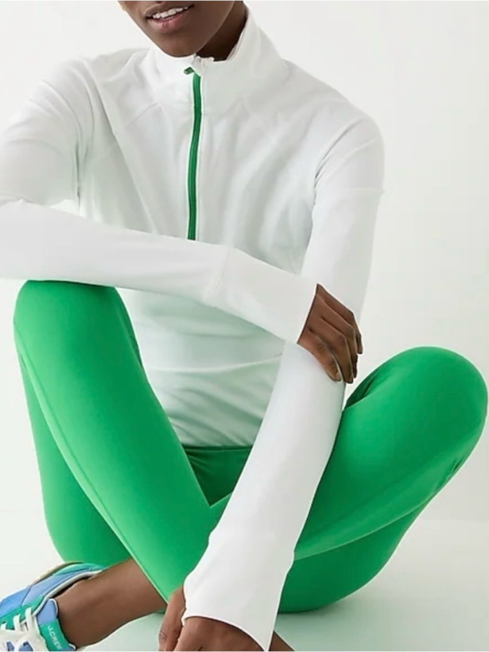 J.Crew Cloudstretch Athletic Half-Zip Pullover White with Green Zip Trim